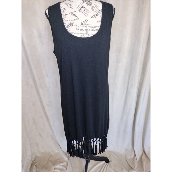 NWOT! Pinziko Black CoverUp/Tank Dress w/Fringe. Size XL - Picture 1 of 6